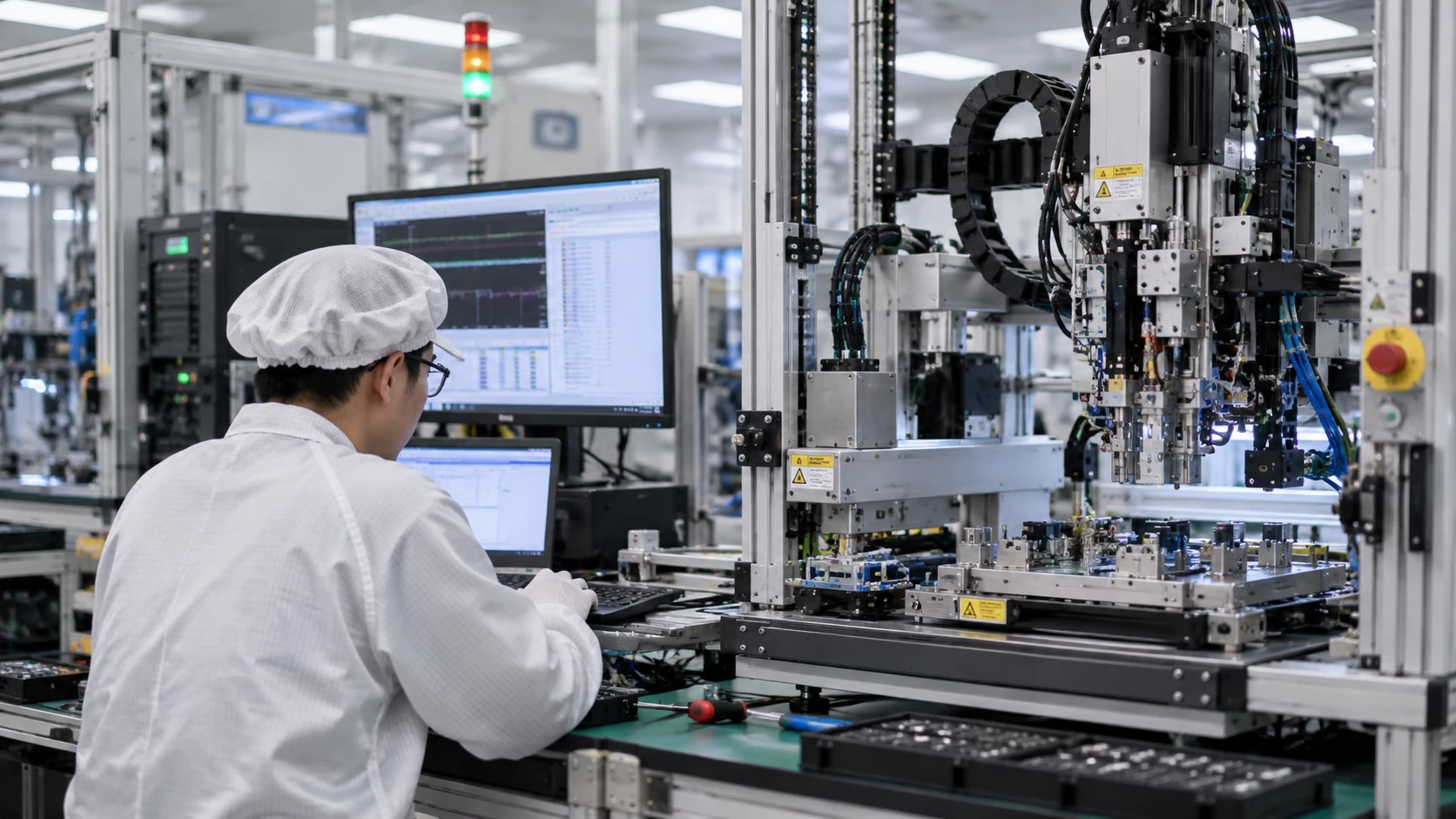 Engineer reviewing a test handler's behaviour after a firmware update