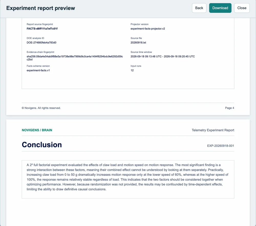 Experiment Report conclusion with analytical limitations and source traceability